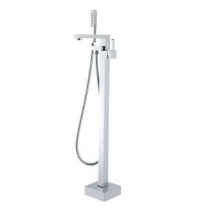 Square Brushed Nickel Freestanding Tap with Handheld Shower