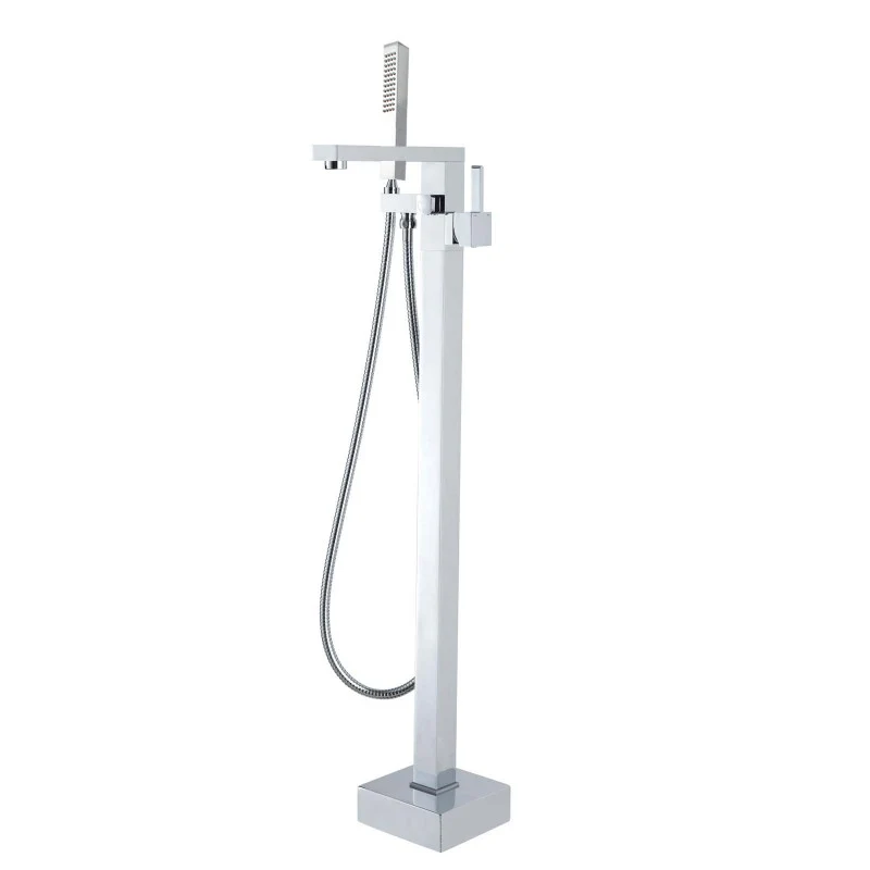 Square Brushed Nickel Freestanding Tap with Handheld Shower