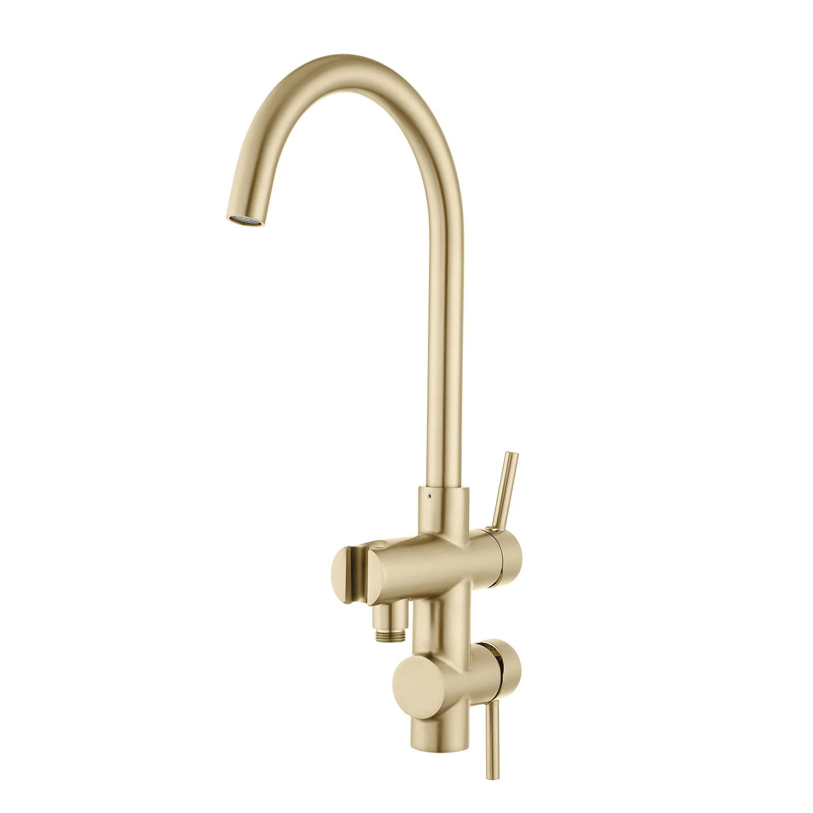 Light Brushed Brass Freestanding Tap with Handheld Shower - Image 2