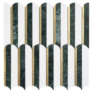 White Green Marble Arch Gold Strip Mosaic