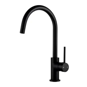 Gooseneck Round Matt Black Kitchen Sink Mixer Tap
