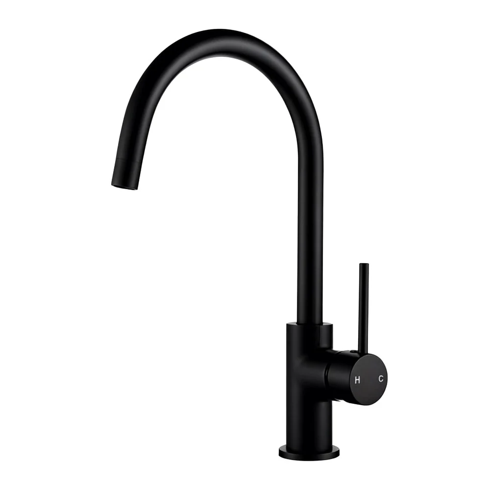 Gooseneck Round Matt Black Kitchen Sink Mixer Tap