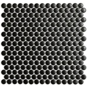 Black Penny Round Matt Porcelain Mosaic Tile Swatch