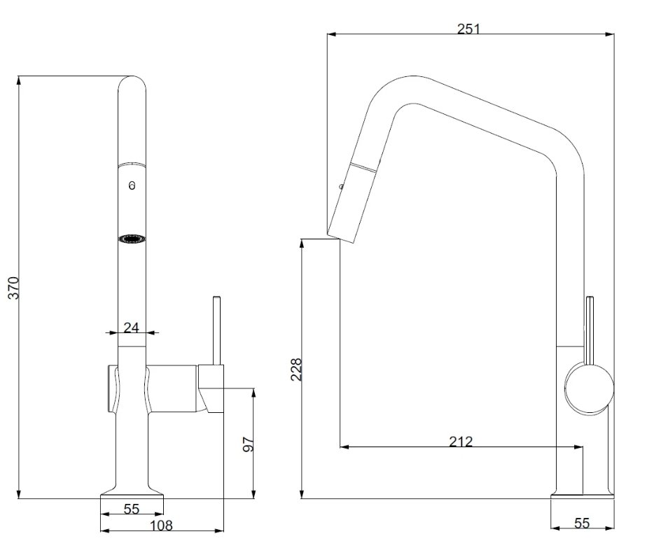 Gooseneck Angle Matte Black Pull Out Kitchen Mixer - Image 2