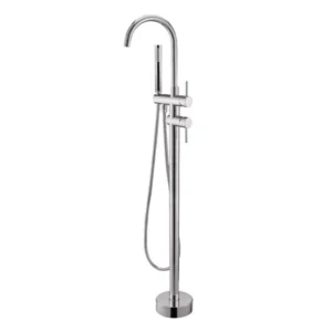 Round Brushed Nickel Freestanding Tap with Handheld Shower