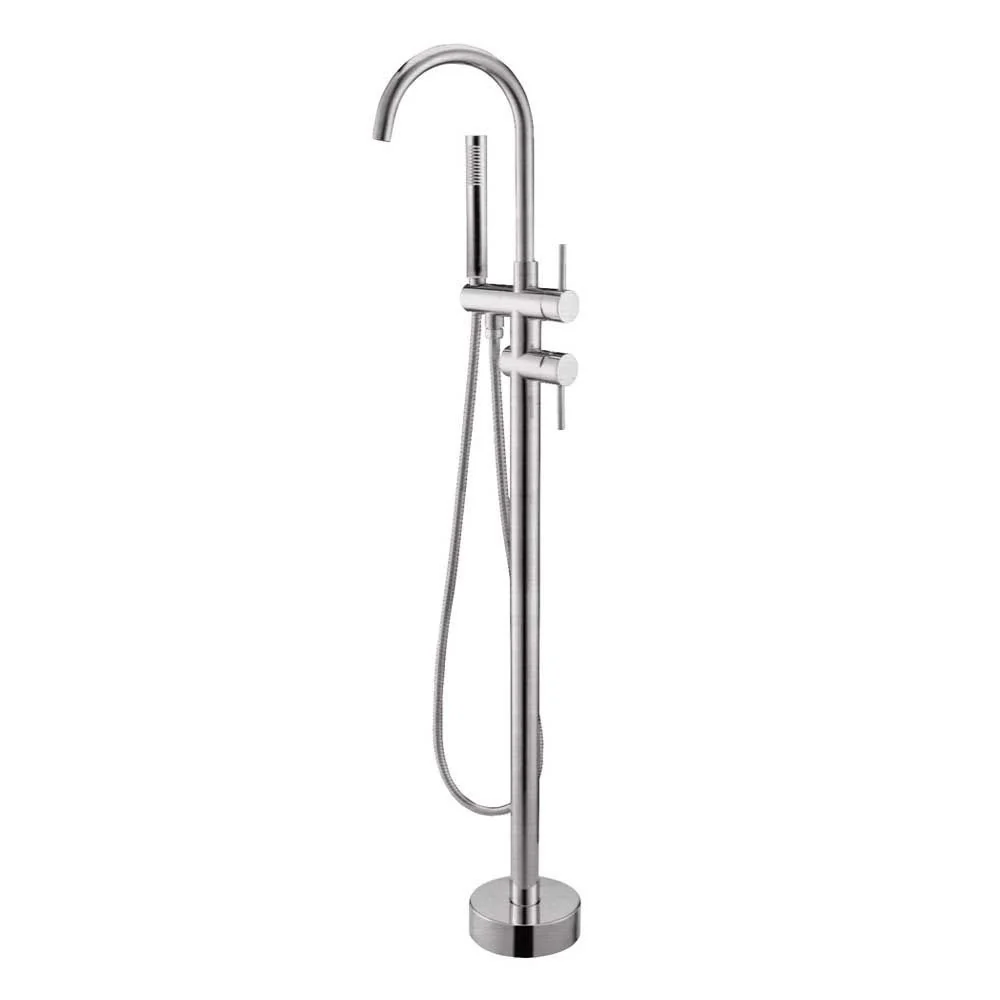 Round Brushed Nickel Freestanding Tap with Handheld Shower