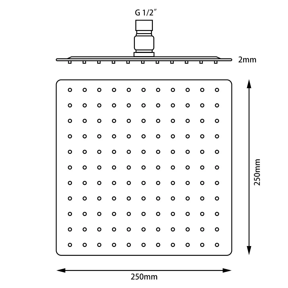 Super-slim Square Black Rainfall Shower Head 250mm - Image 2