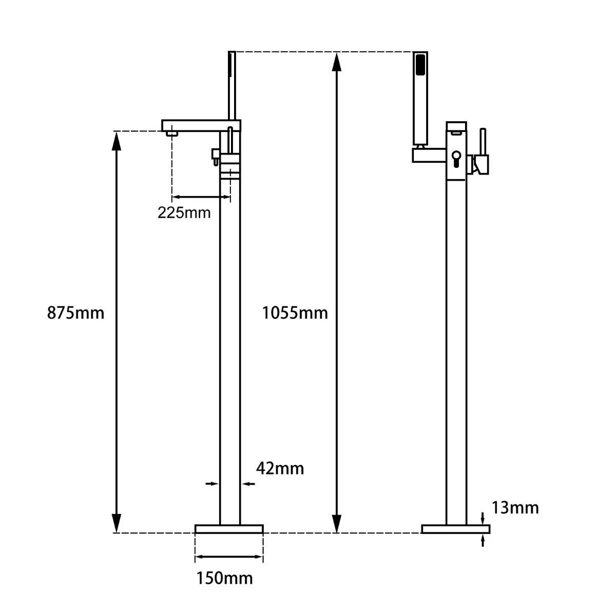 Square Brushed Nickel Freestanding Tap with Handheld Shower - Image 2