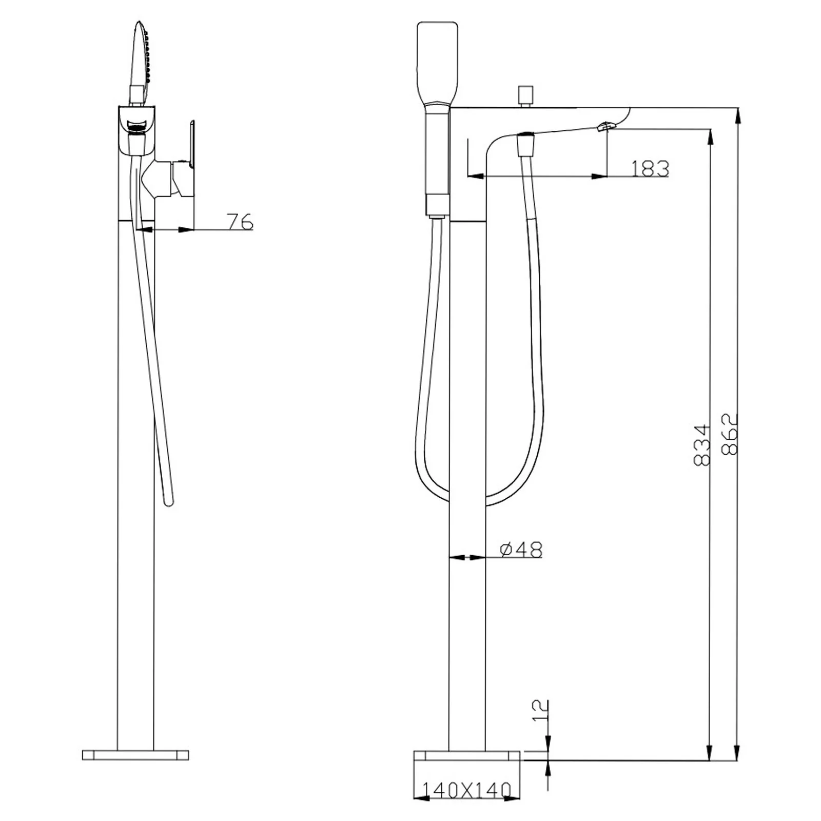Chrome Floor Standing Mixer With Diverter & Handheld Shower(Brass) - Image 2