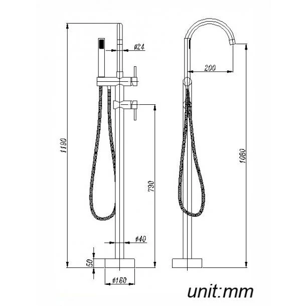 Round Gun Metal Grey Freestanding Bath Mixer With Handheld Shower - Image 2
